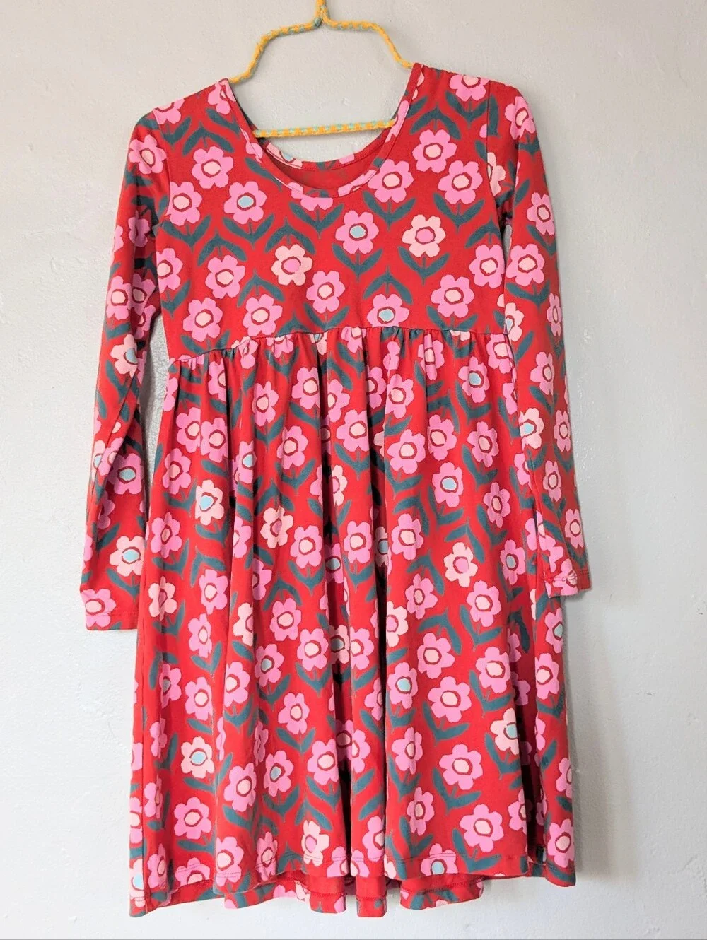 Hanna Andersson Red Pink Floral Long Sleeve Skater Dress Size 12 / 150 cm